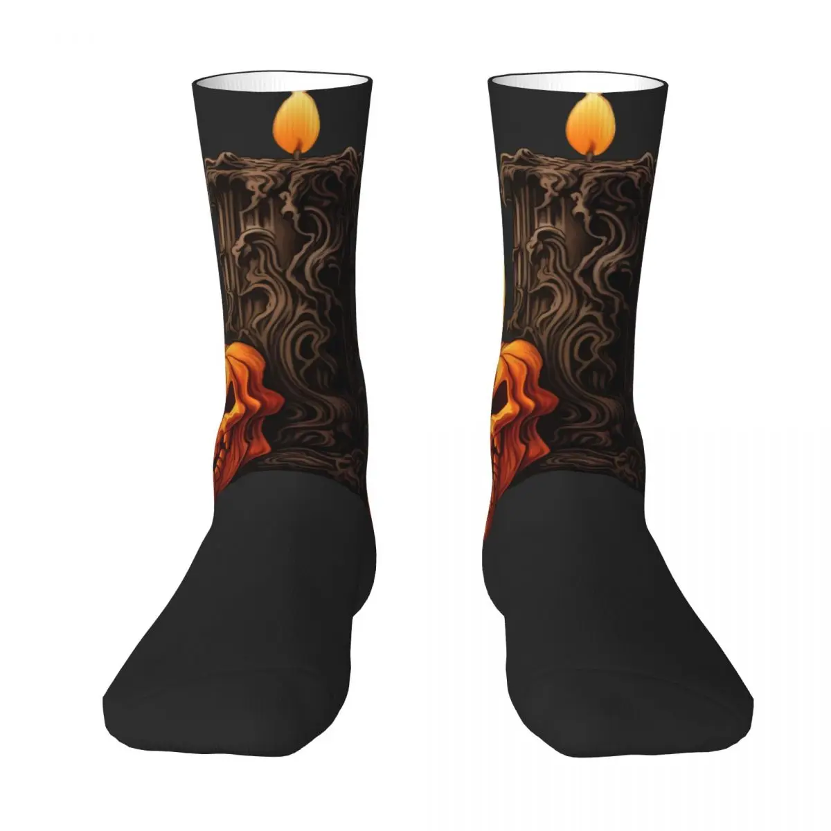 Spooky Halloween Candles With Pumpkins Socks Trendy Stockings Adults Men Soft Skateboard Socks Spring Pattern Anti Skid Socks