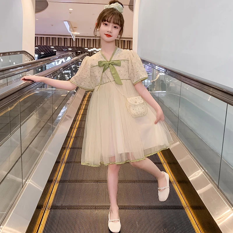 

Girls Hanfu Dress Summer New Style Western Chinese Style Children's Mesh Short Sleeve Princess Dress Kids Clothing Sets
