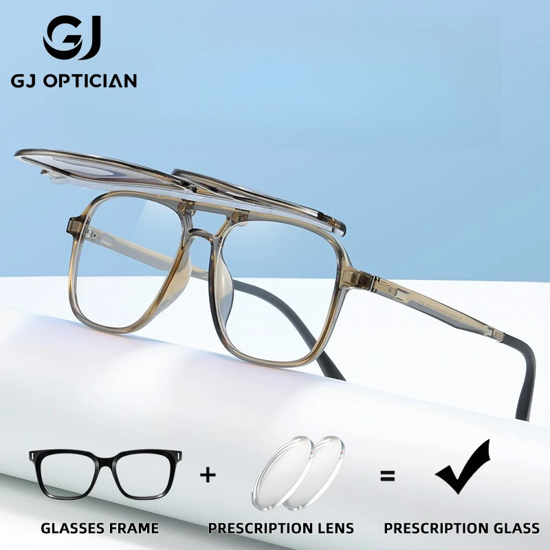

GJ OPTICIAN New Magnetic Double Beam Mirror Polarizing Clip Sunglasses Men Anti Blue Light Optical Myopia Prescription Glasses
