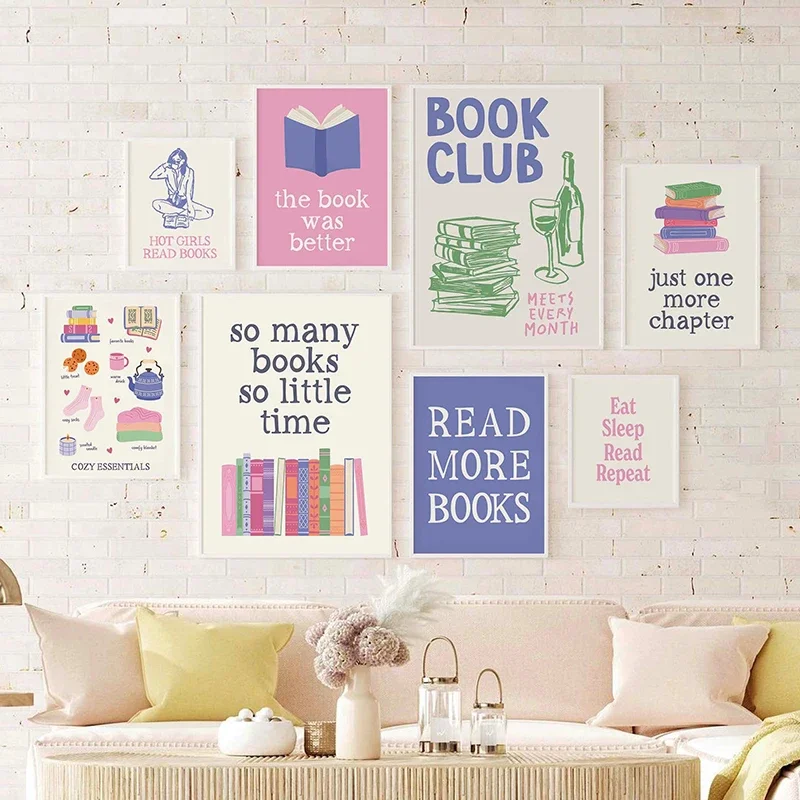 1pc frameless Canvas Painting 1pc Frameless Book Lovers Gallery Poster Book Club Decor Canvas Painting Eat Sleep Reading Repeat