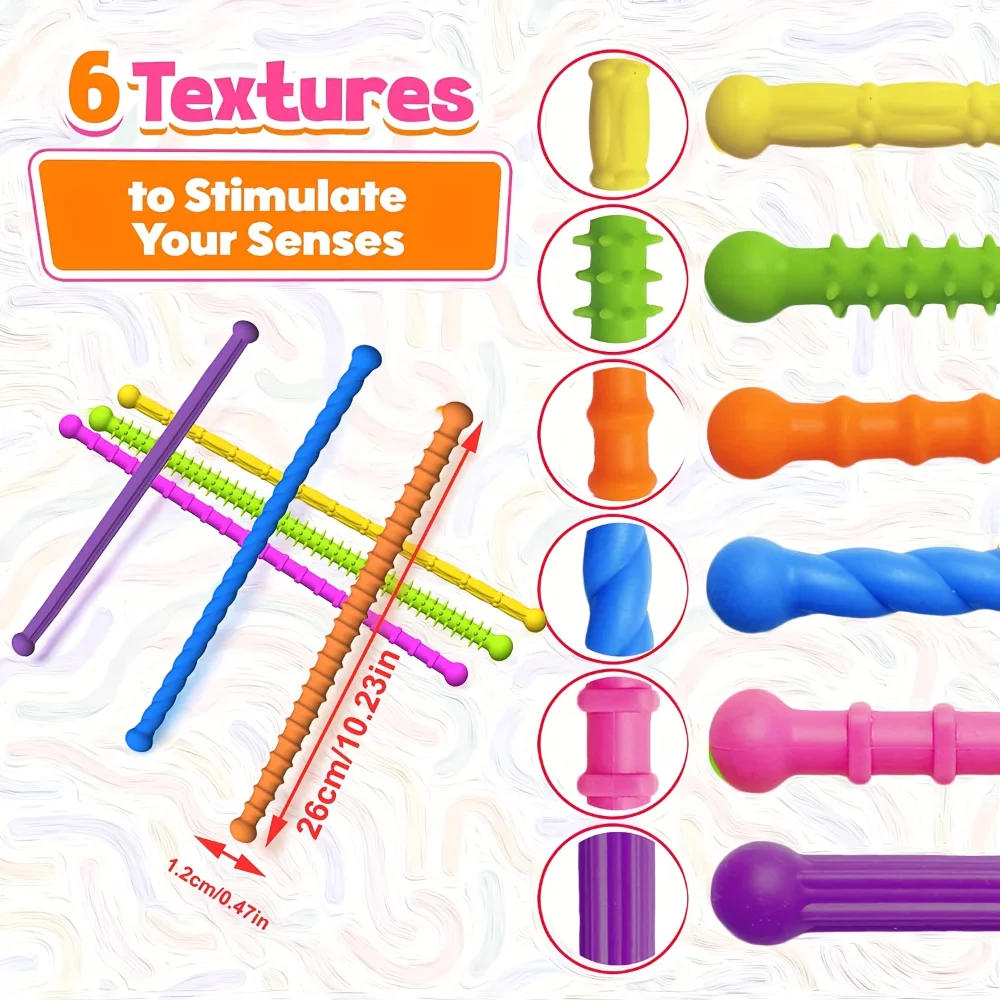 6Pack Colorful Sensory Sticks Fidget Toys Sensory Toy For Stress Anxiety Relief For Children Adults Learning Toys Toddlers Gifts
