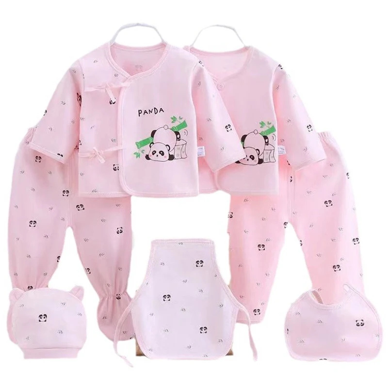 7Piece Sets Spring Autumn Newborn Girls Boy Clothes Cartoon Panda Cute Cotton Soft Tops+Pants+Hat+Bibs Baby Newborn Items BC1228