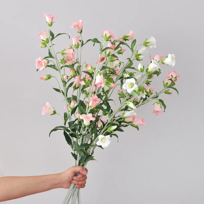 4pc lange Zweig künstliche Beflockung Campanula Seide Blume für Haupt dekoration gefälschte Windspiele Blumen Party Event Hochzeits dekor – Detail 1