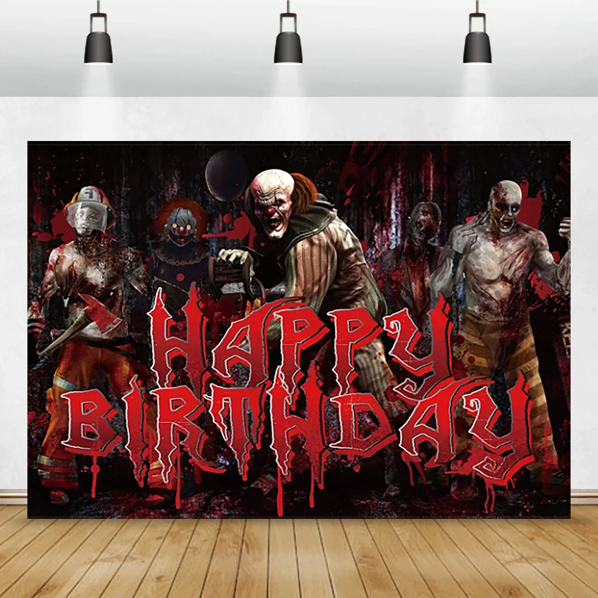 

Creepy Movie Character Backdrop Banner Horror Decor for Birthday Halloween Party Decorations Photo Booth Props Haunted House