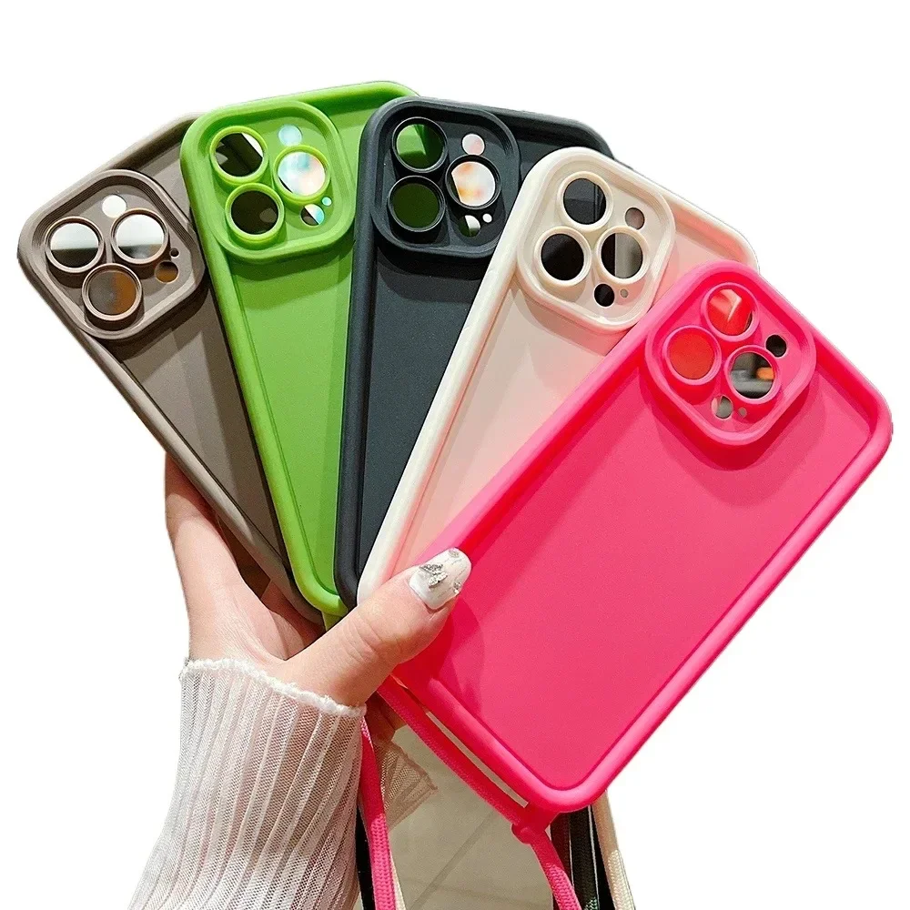 

Candy Necklace Line Shockproof Liquid Silicone Crossbody Lanyard Phone Case For iPhone16pro 15 14 13 12 11 Pro Max 7 8 Plus Case