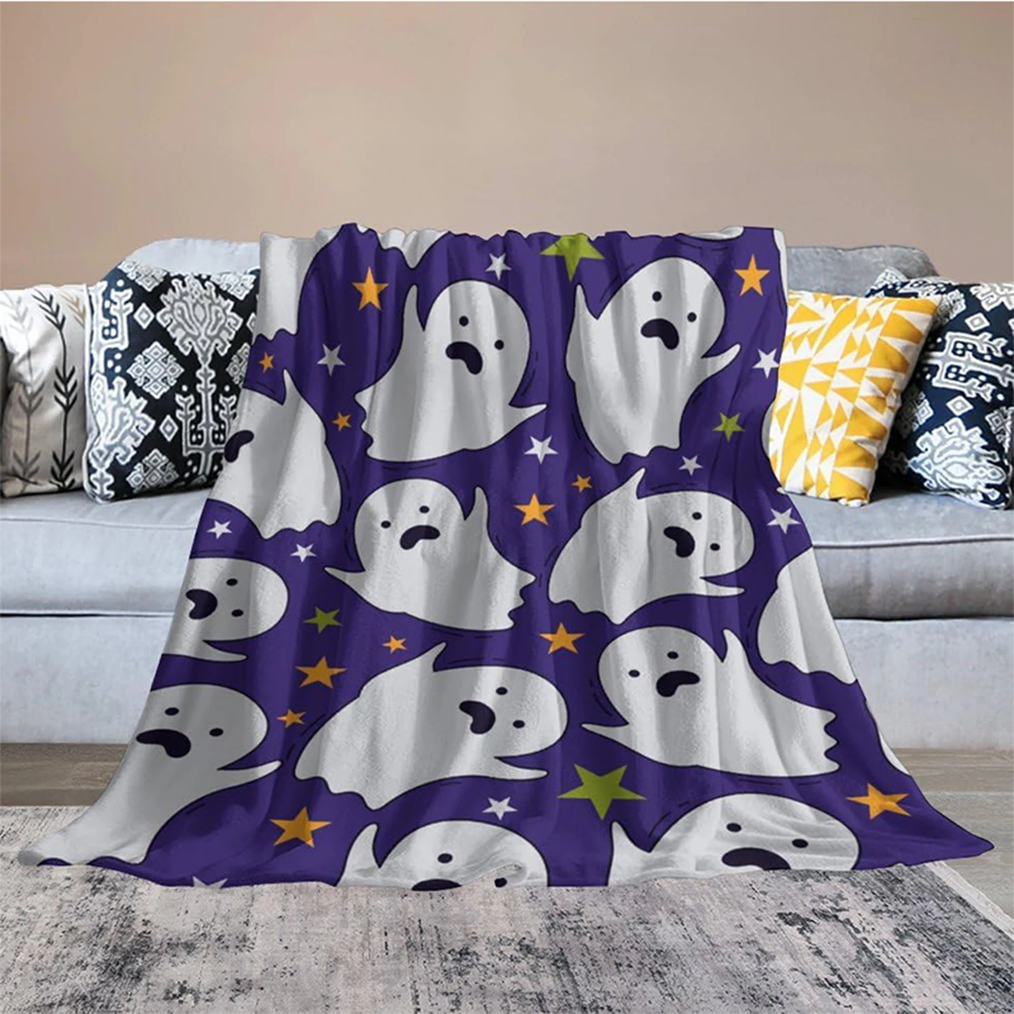 

Флисовое одеяло Spooky Ghosts and Stars для уютных ночей! Фланелевое одеяло, мягкое и удобное, подарочное.