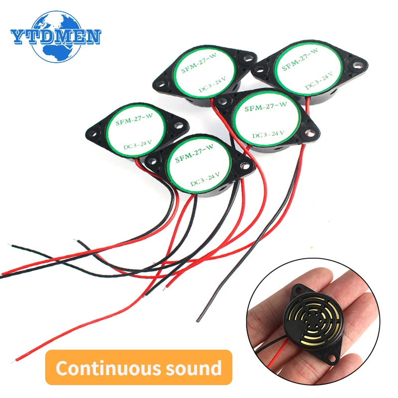 5PCS 95DB Alarm High-decibel Buzzer SFM-27 DC 3-24V 12V Alarm Continuous Beep Buzzers, for Arduino