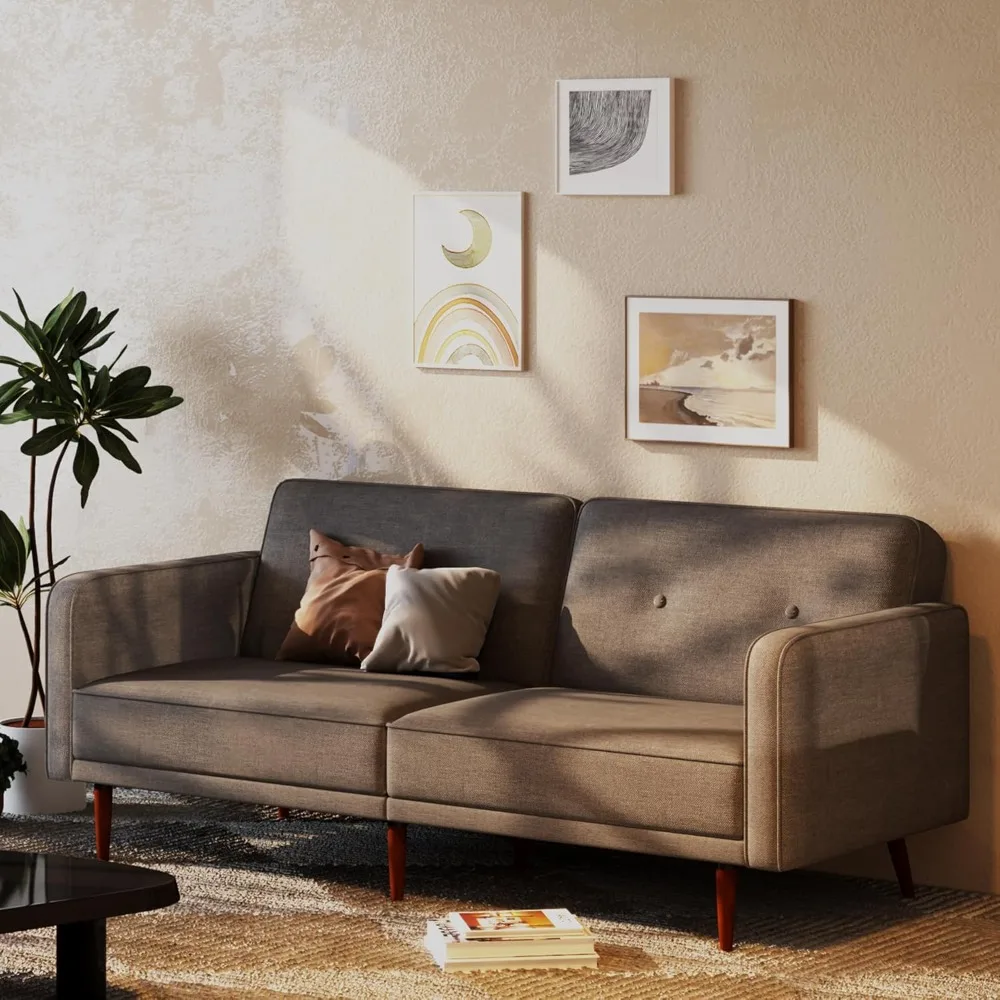 

Convertible Sofa Bed with 3 Level of Adjustability 76" W Mid-Century Style Soft 100% Polyester Fabric Sleeper Sofa