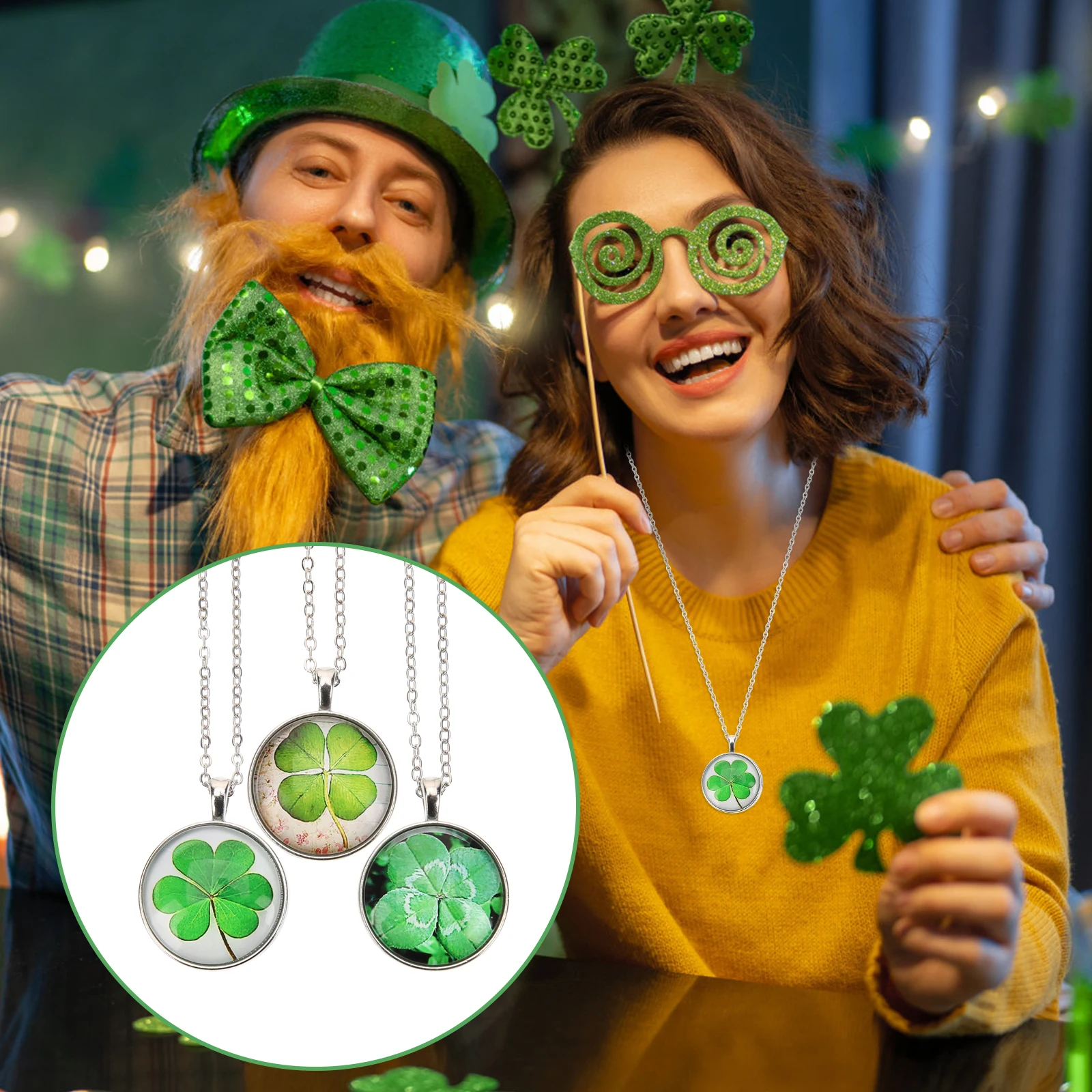 

3pcs Four-Leaf Clover Necklace For Women Girls Irish Jewelry Simple Lucky Pendant Necklaces Lightweight Chain Dress Up Party