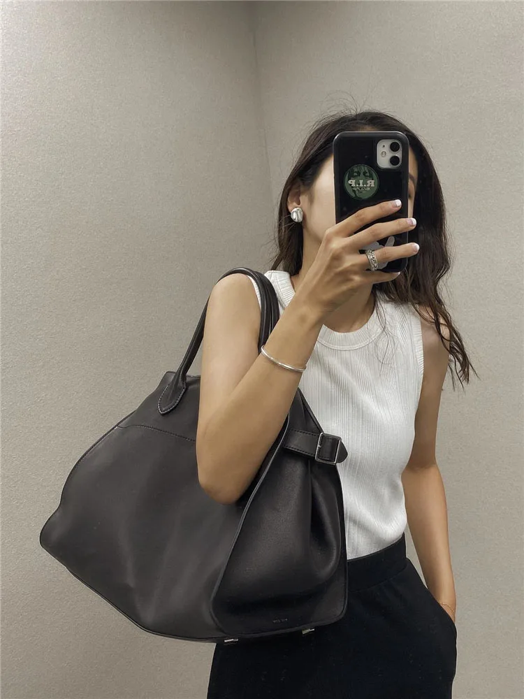 Brand Designer Office Ladies Work Large Capacity Totes Cowhide Genuine Leather Handbag Women Softshell Underarm Shoulder Bags