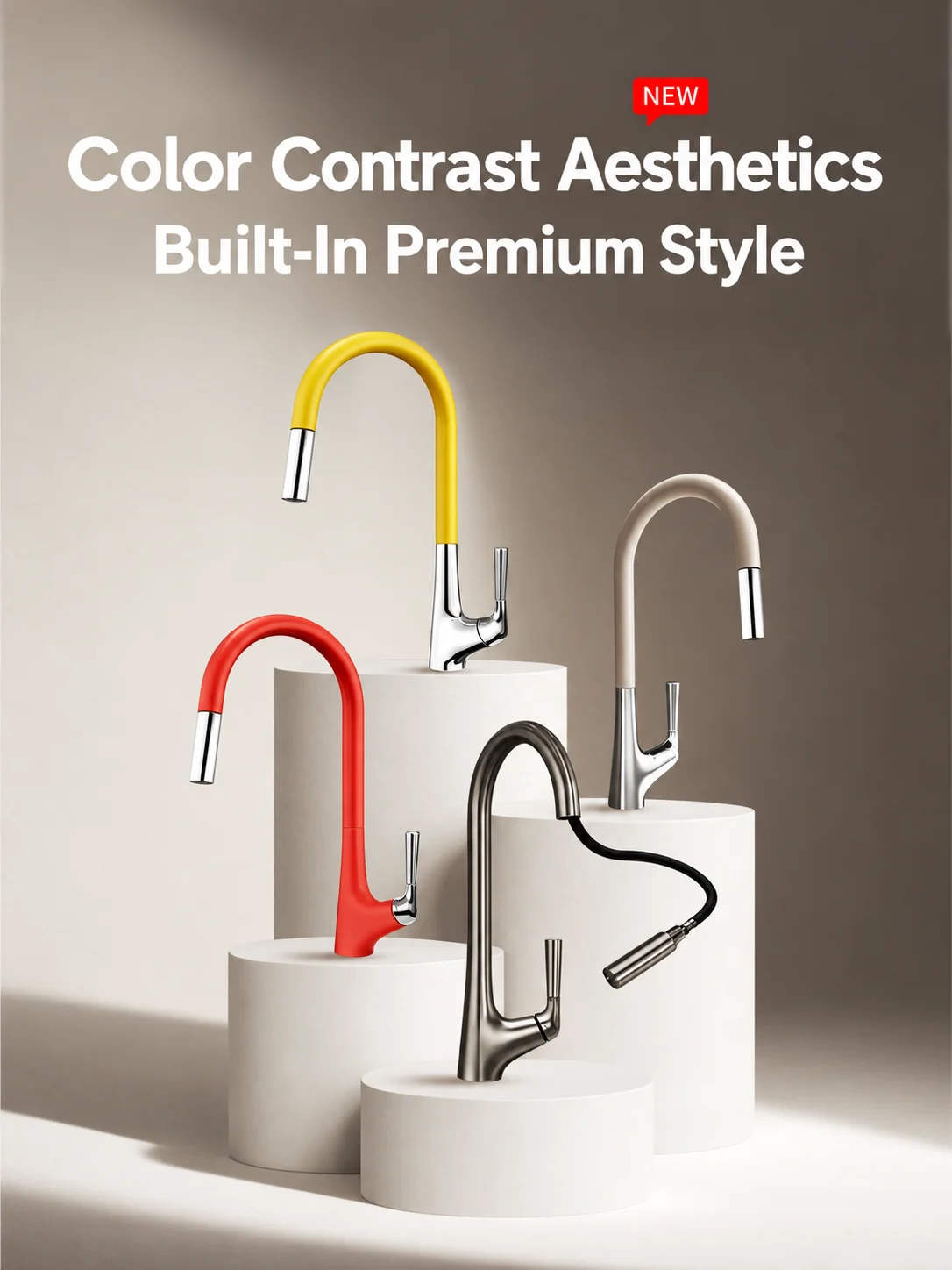 Pull Out Kitchen Faucet Color Contrast Mechanical Flip Spray Nozzle Hot Cold Sink Mixer Tap 360 Swivel