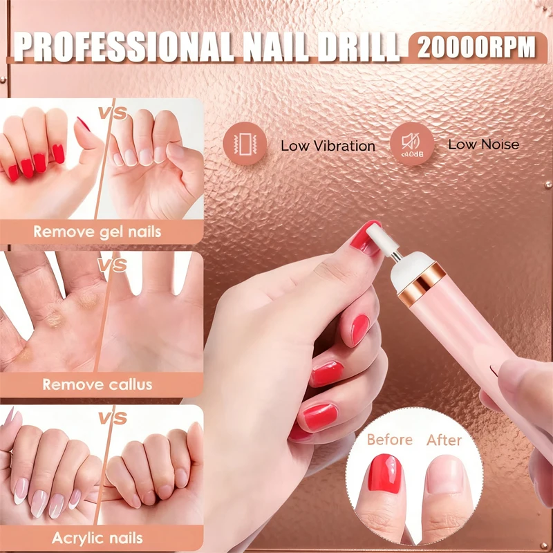 5 in 1 ポータブル電動ネイルドリルセット ライト付き マルチファイル USB充電式ネイルセット ネイルツール