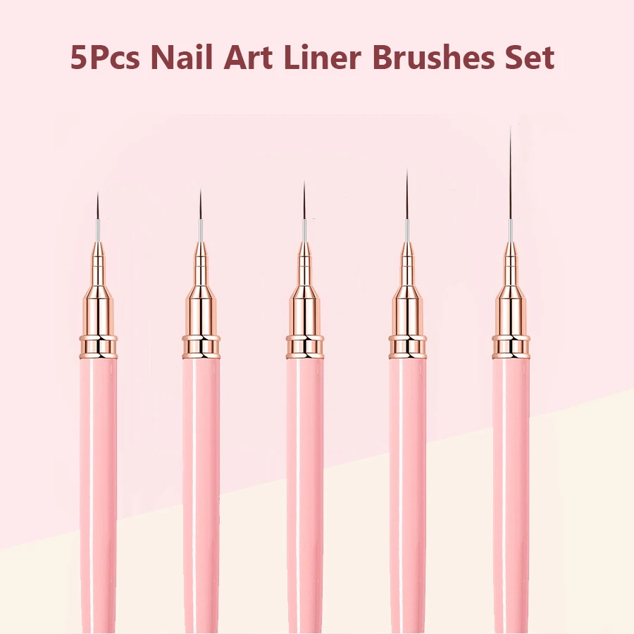 5-teiliges Nail Art Liner-Pinsel-Set für Acryl-Gel-Nagellack, französische Streifen, Strichlinienmalerei, Zeichnung, Blumenstift, Maniküre-Werkzeug – Detail 8
