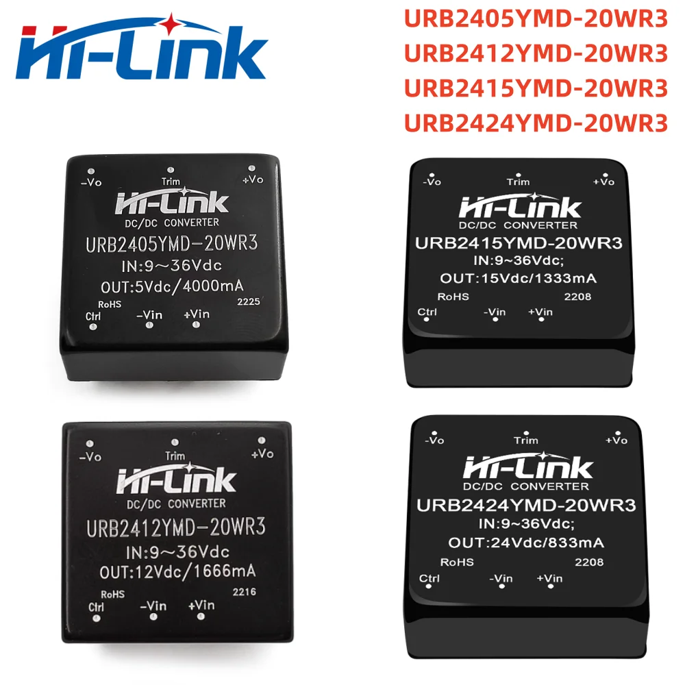 Wejście Hi-Link 9-36V 24V do 5V 12V 15V 24V 20W DC-DC konwerter zasilania URB2405YMD-20WR3 Mini izolowany moduł zasilania