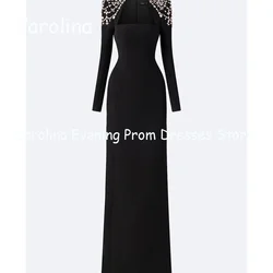 Carolina Crepe Straight Square Neck Beads Ankle Length Luxury Prom Gown Evening Formal Elegant Pretty Party Dress for Women 2023