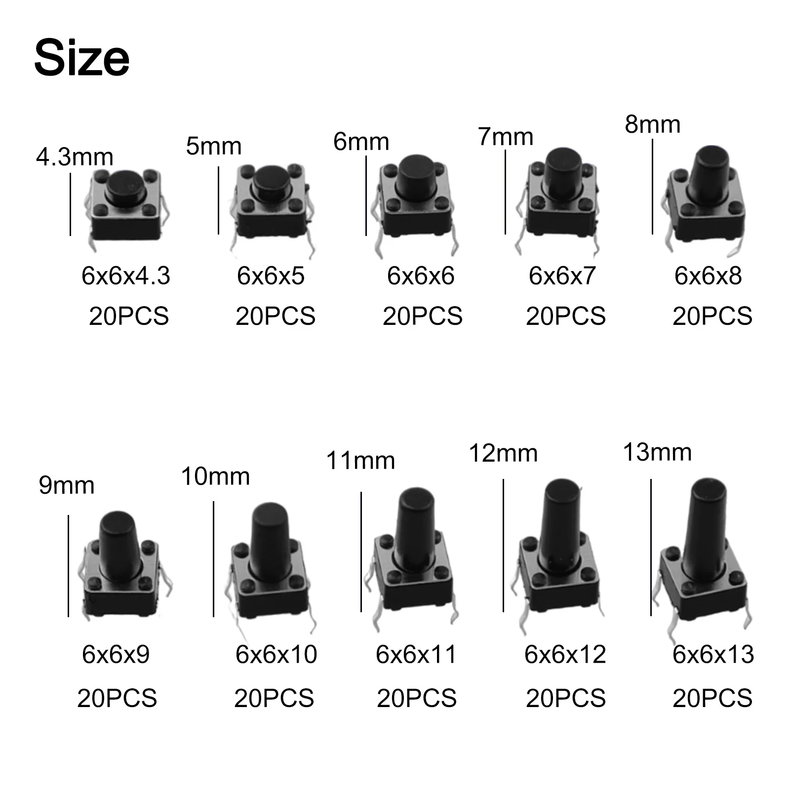 

Миниатюрная тактильная коллекция кнопок включает в себя диапазон контактов, идеально хранилище в прозрачном контейнере для удобства.