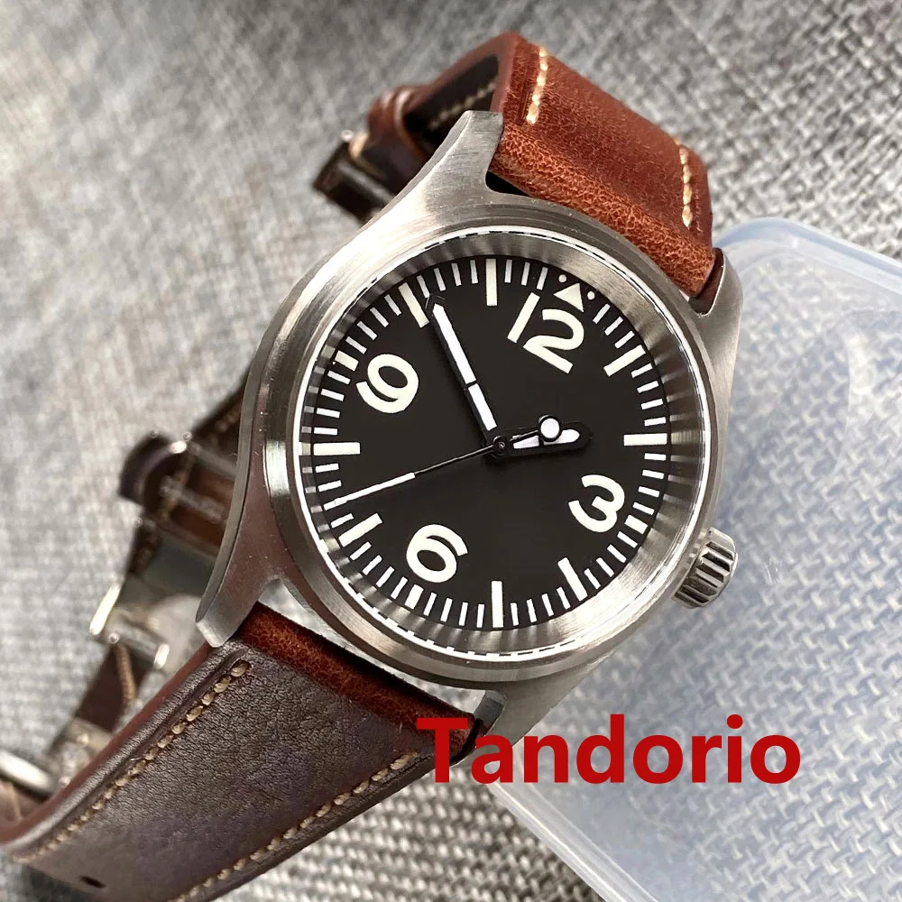 Imagem -04 - Tandorio 36 mm Piloto de Vidro Safira Preto Estéril Dial Nh35a Pt5000 Movimento 20atm à Prova Impermeável Água Mergulhador Aviação Relógio Masculino Luminoso