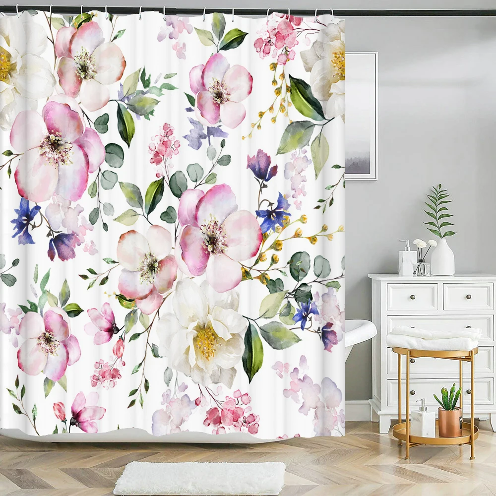 3D Colorful flowers leaves birds printing bathroom waterproof shower curtain with hooks home decoration polyester bath curtains