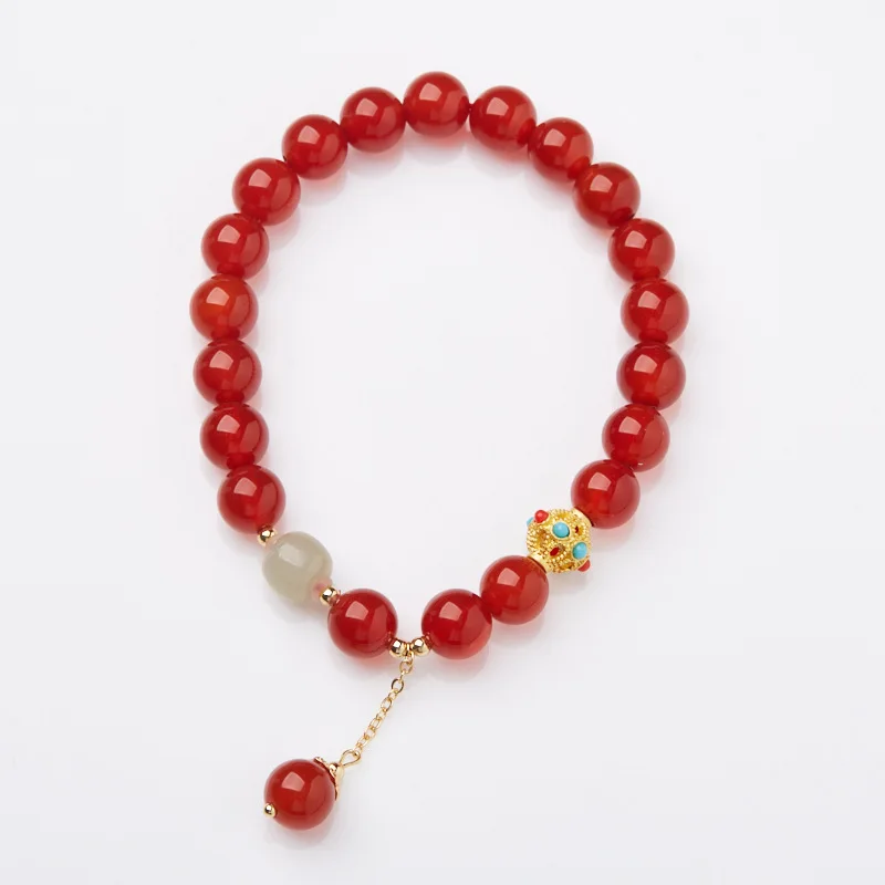 

Natural Red Agate and Hetian Jade Beaded Bracelets for Women Elegant Buddhist Prayer Bead Hand Jewelry Gifts