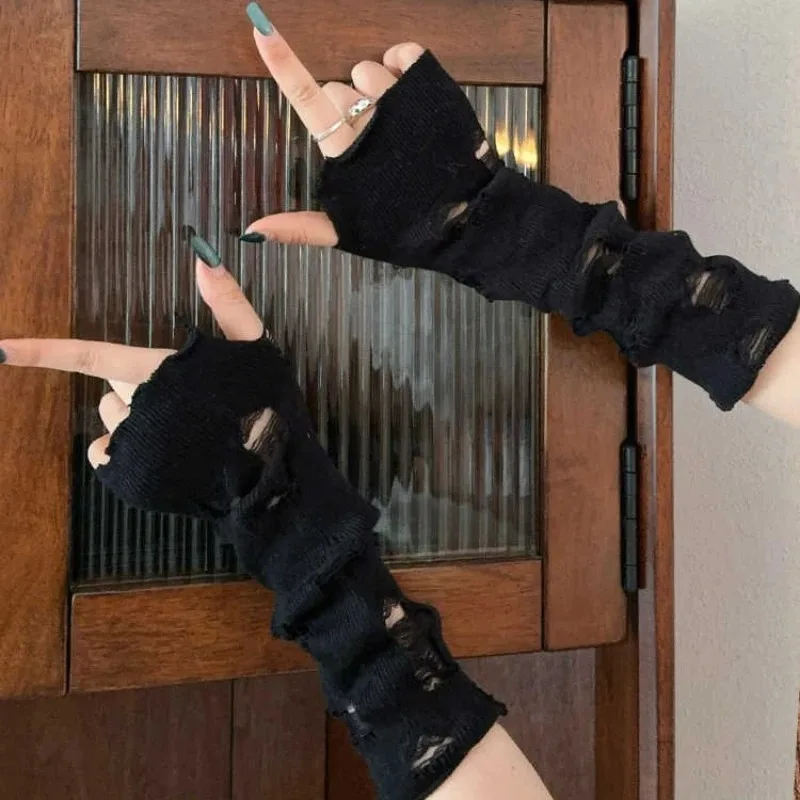 2025 القوطية الشرير لكمة قفازات للنساء الفتيات حار Y2K موضة هالوين الأكمام حماة المعصم اليد مدفئات للذراع اكسسوارات #5
