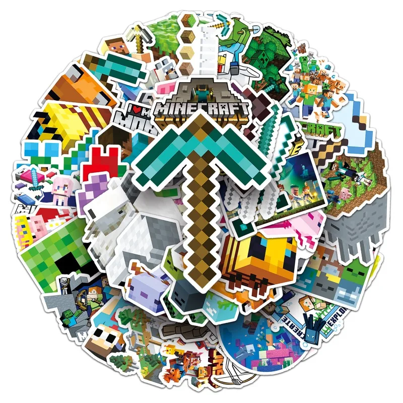 50pcs Minecraft Game Peripheral Cartoon Waterproof Graffiti Water Cup Suitcase Desktop Stationery Skateboard Decorative Sticker