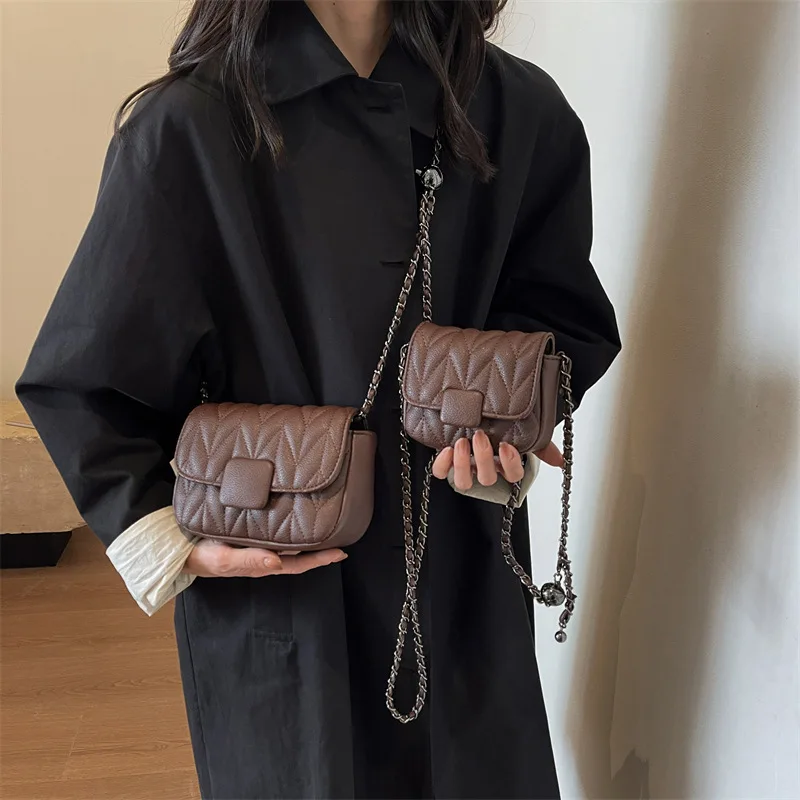 Fashion Chain Women\'s Shoulder Bag 2024 New Lingge Small Square Bag Lipstick Crossbody Bag High Quality PU Leather female Bags