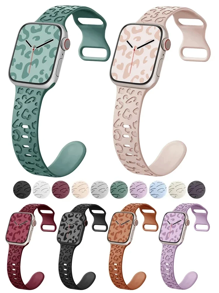 

Leopard Engraved Strap For Apple Watch Band 44mm 40 45 49mm 41 38 42mm silicone band for iwatch series 7 se 3 6 8 ultra bracelet