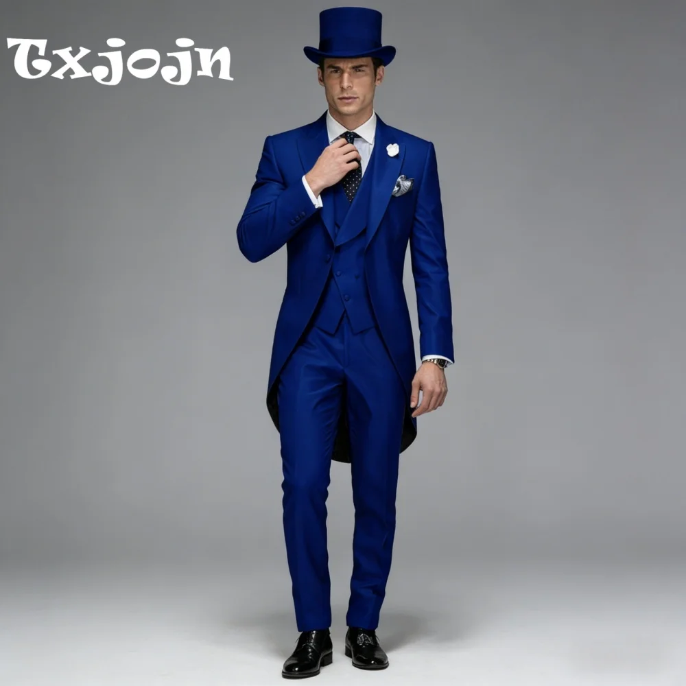 

Exquisite Royal Blue Notched Lapel Men Prom Formal Tailcoat Suit Best Man Suit Set Jacket Vest Pants Prom Occasion Customized