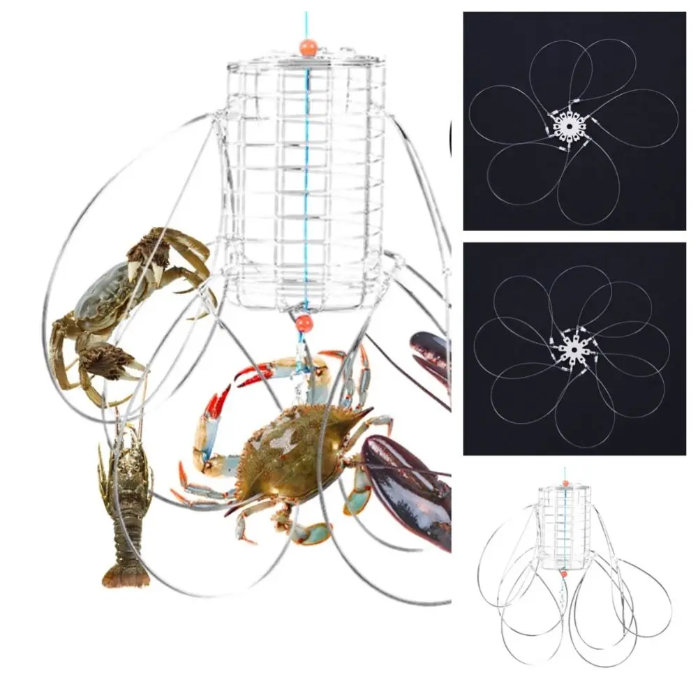 الفولاذ المقاوم للصدأ السلطعون اصطياد أداة إغراء فخ أسلاك الفولاذ 8 لفات كراب الصيد أقفاص المغذية صيد السمك كراب فخ