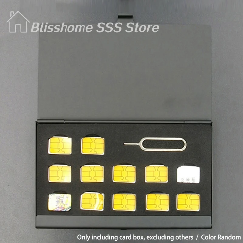 

【S】12-Slots-NANO+1-Slot-Card-Pin Aluminum Portable SIM Micro Pin SIM Card Nano Memory Card Storage Box Case Protector Holder