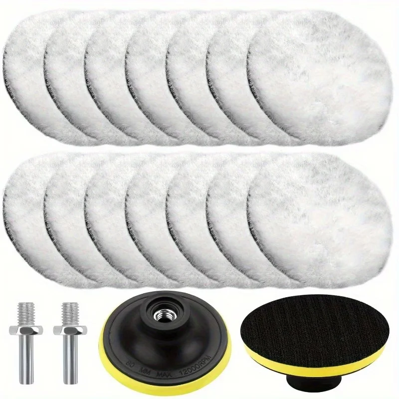 Wollpolierpads-Set, 7/18-teilig, 3 Zoll Polierpads mit Bohradapter und Trägerplatte, für Autopolitur und Wachsen