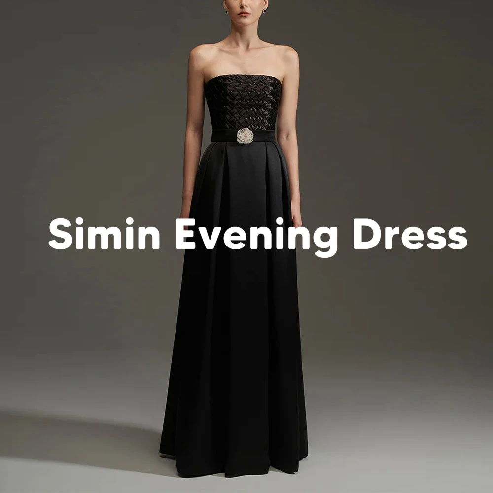 

Simin Women's Strapless Pleats 3D Flowers Sashes Straight Saudi Evening Dress With Sleeveless Floor-Length Elegant Dresses 2025