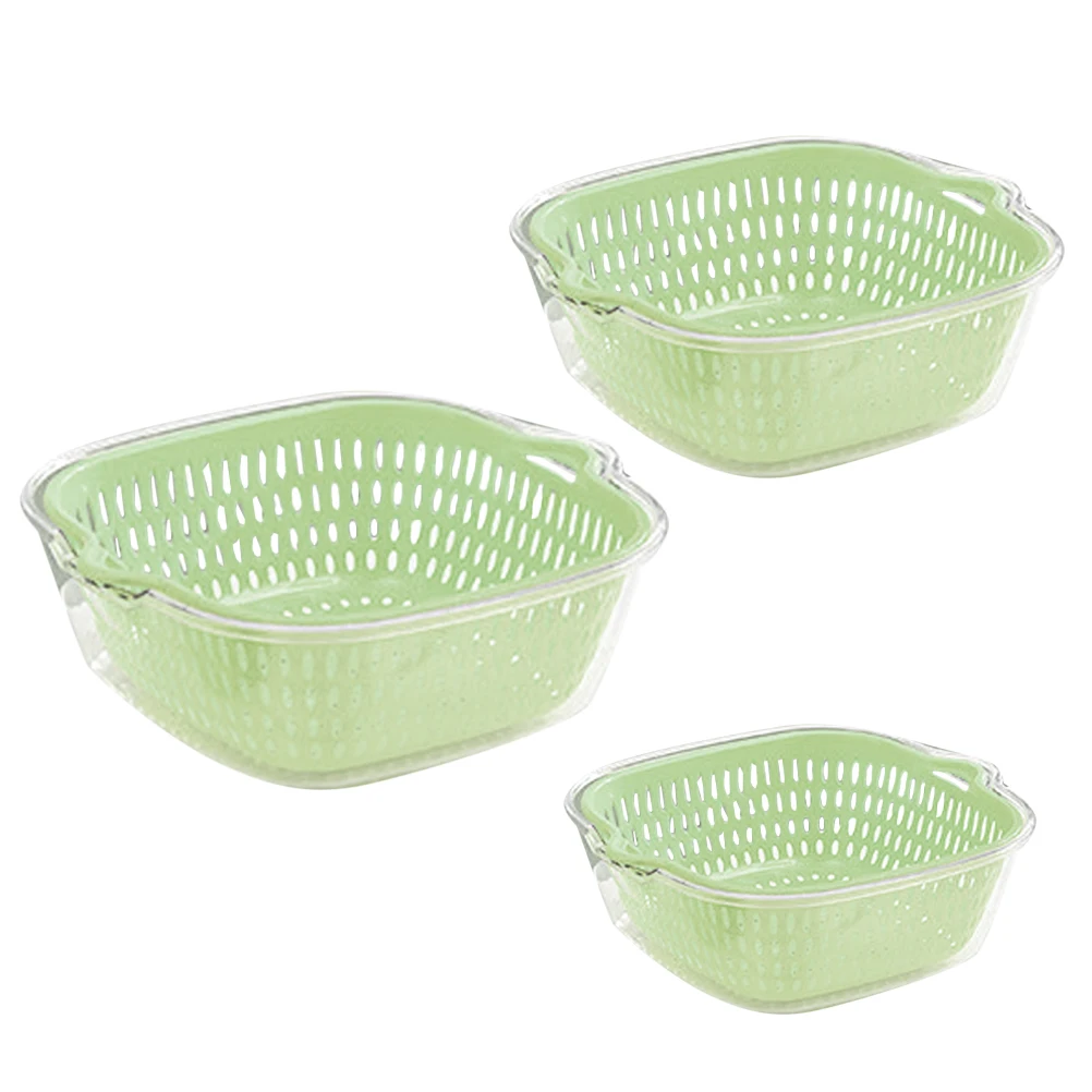 

1 set Double Layer Washable Vegetable Fruit Drainer Basket Set Kitchen Home Plastic Strainer Bowl Reusable Drain Colander
