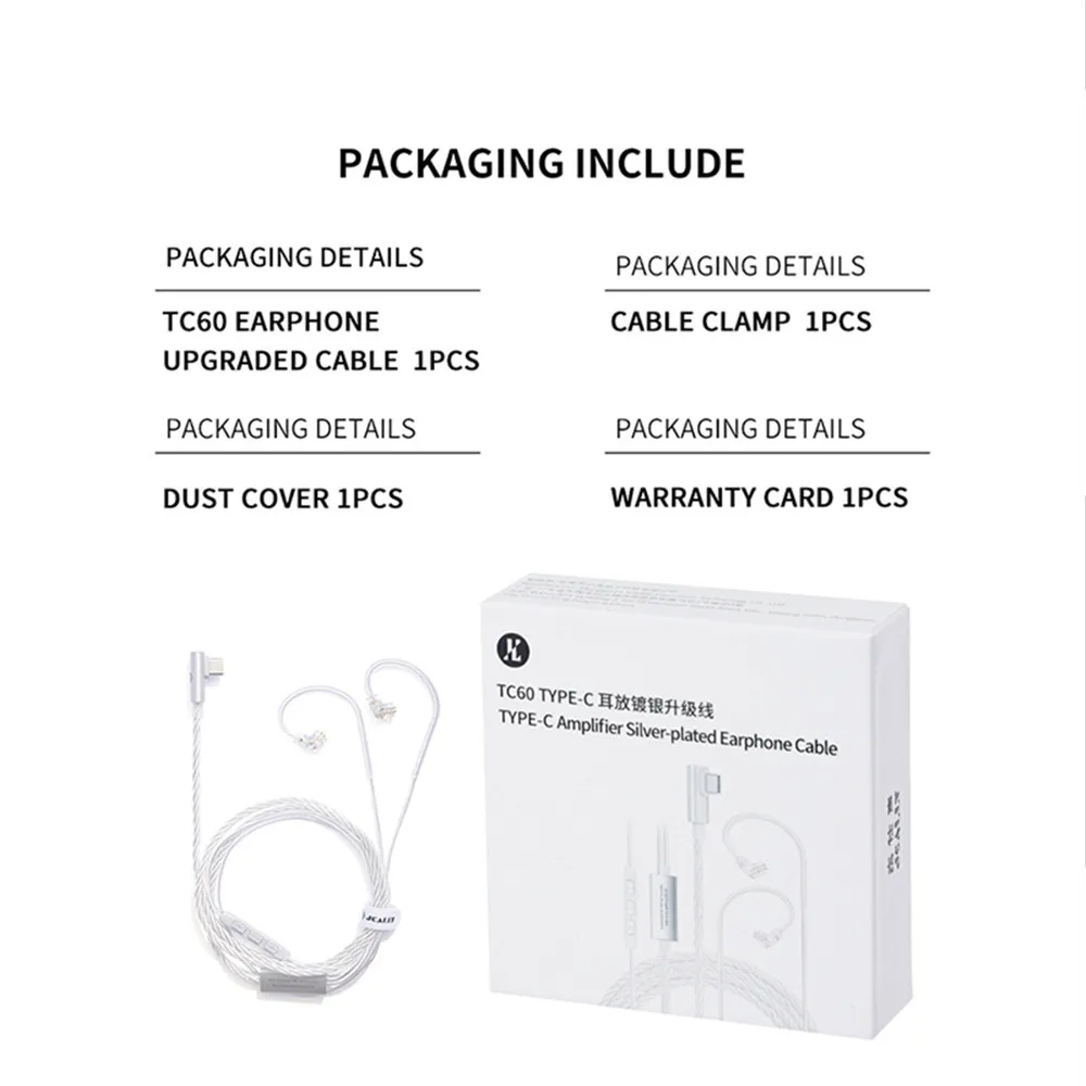 JCALLY TC60 OFC Amplifier tipe-c, Earphone lapis perak ES9280AC PRO Tipe C kabel Upgrade QDC Pin untuk AS16 PRO ZAT dengan MIK