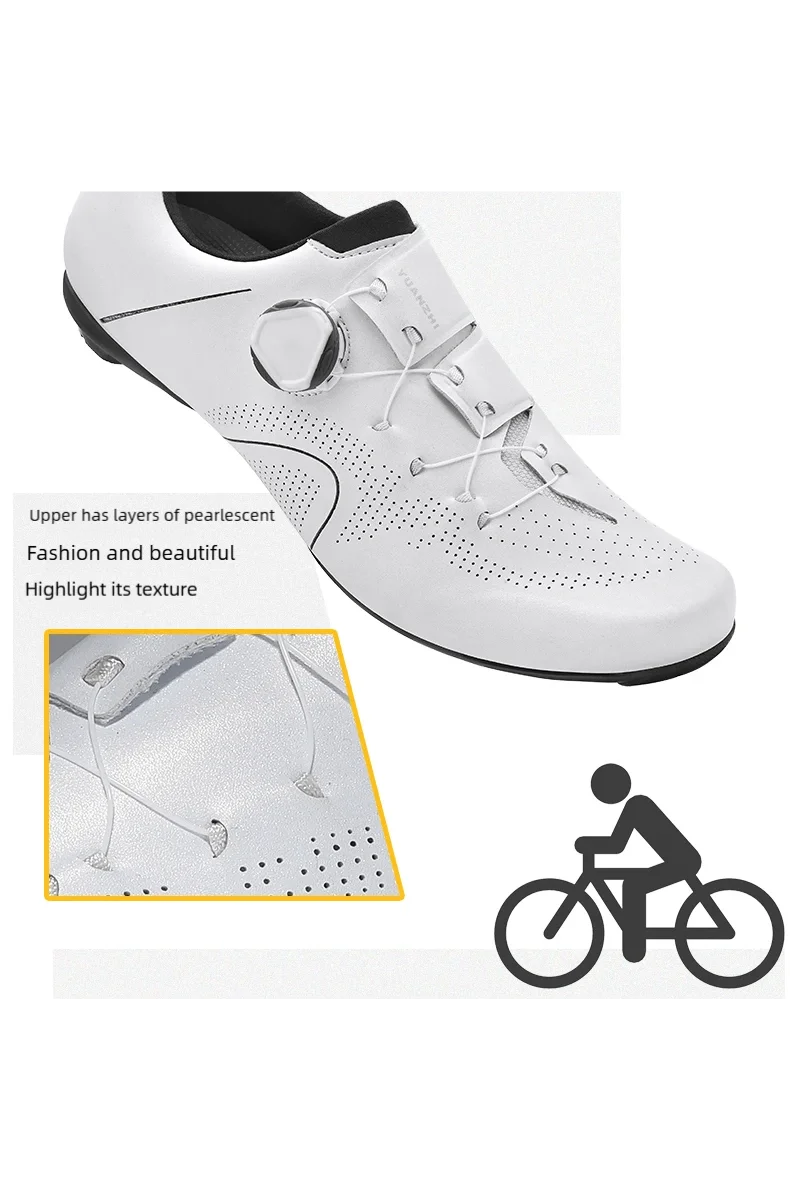 Speed Cycling Sneaker Herren Rennrad-Schuhe Cleat-Schuhe SPD-Schuhe Fahrrad-Flachpedalschuhe Herren Fahrrad Outdoor-Schuhe Weiß – Detail 5