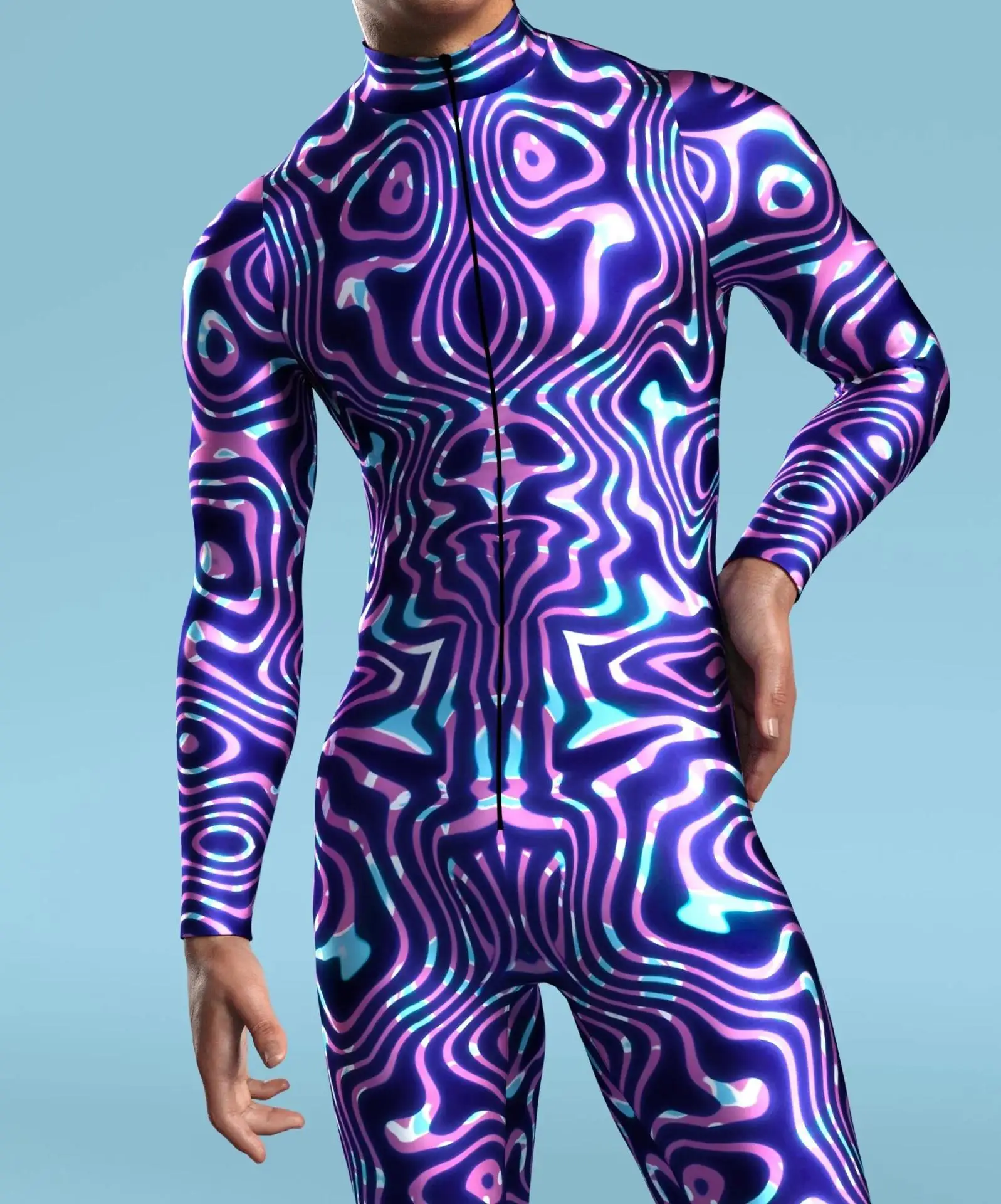 Cyber 3D Body con estampado de líneas irregulares para hombre, mono Steampunk, disfraz de Cosplay de Halloween, Catsuit, traje Zentai para fiesta de Carnaval