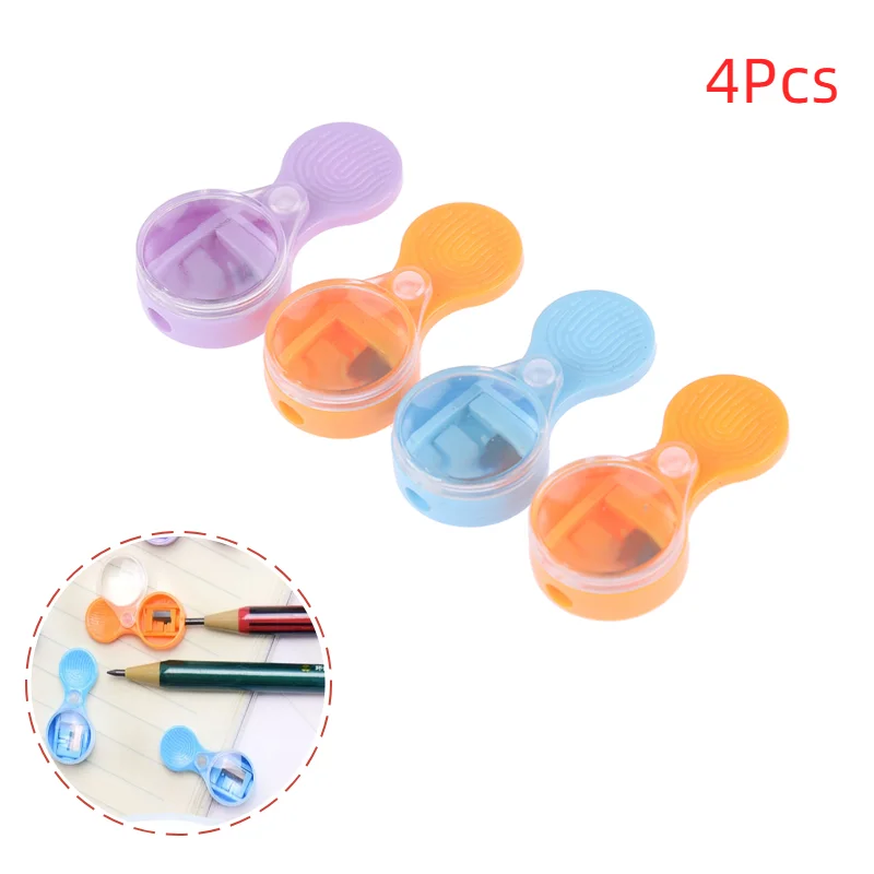 4Pcs Mini 2mm Leads Sharpener Portable Sharpener With Magnifying Glass Sharpening Tool Pointer Pencil Sharpener Color Random