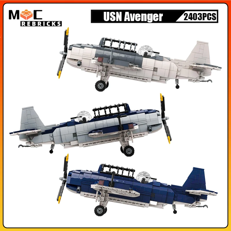 MOC US WW2 Combat Bomber USN Avenger Military Fighter MOC Technology Building Blocks Aircraft Kid's Bricks Toys Sets Xmas Gifts