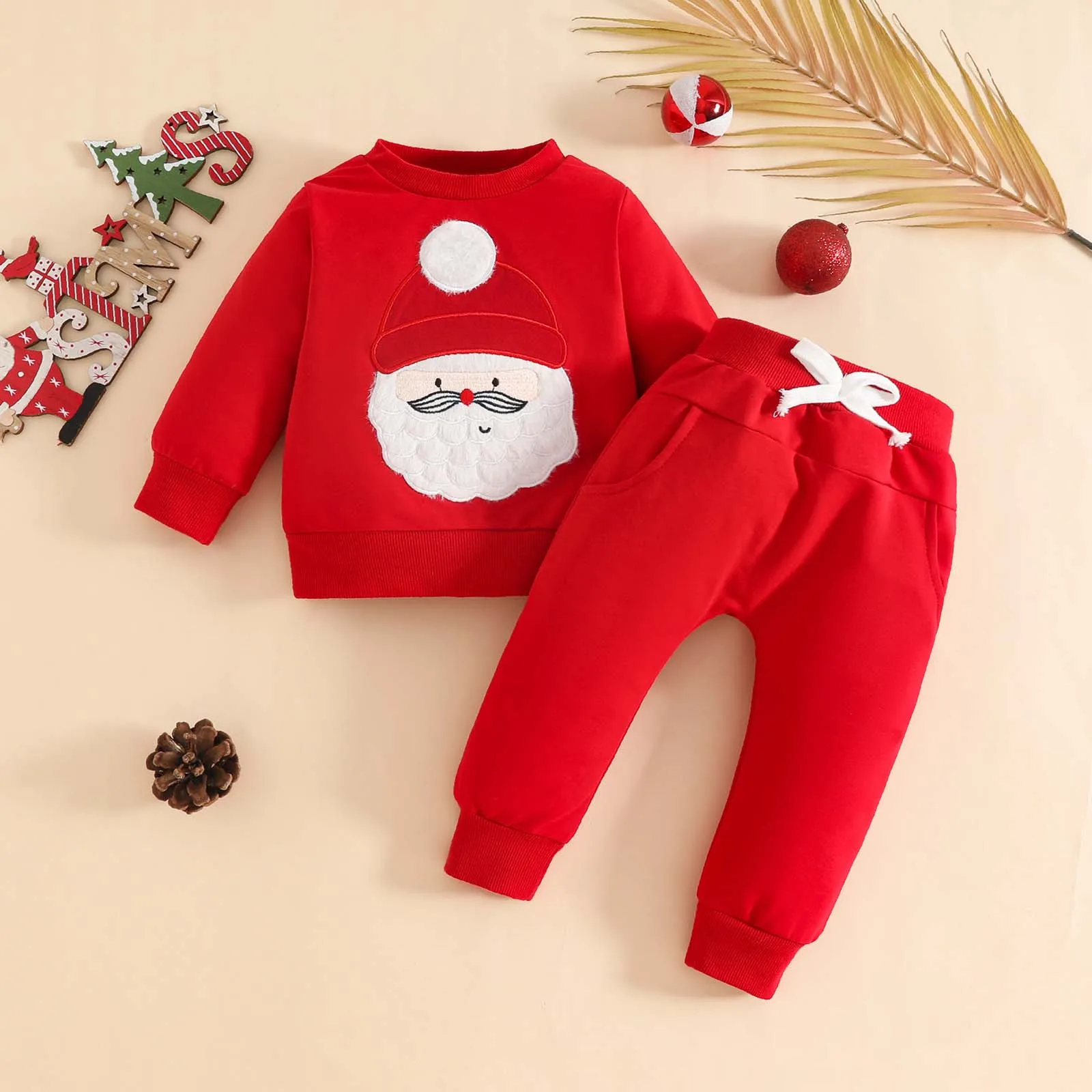 

Cute Pants Sets 2025 Little Girl Winter Clothes Toddler Baby Boy Christmas Outfits Long Sleeve Santa Printed Pullover Sweatshirt