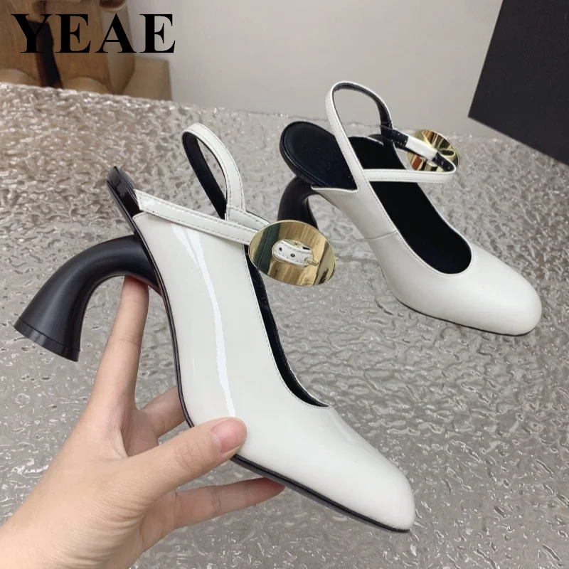 Fashion Women Strange High Heels Pumps Hollow Out Ankle Strap Sandals Lades Genuine Leather Party Dress Shoes Women Pumps 2024