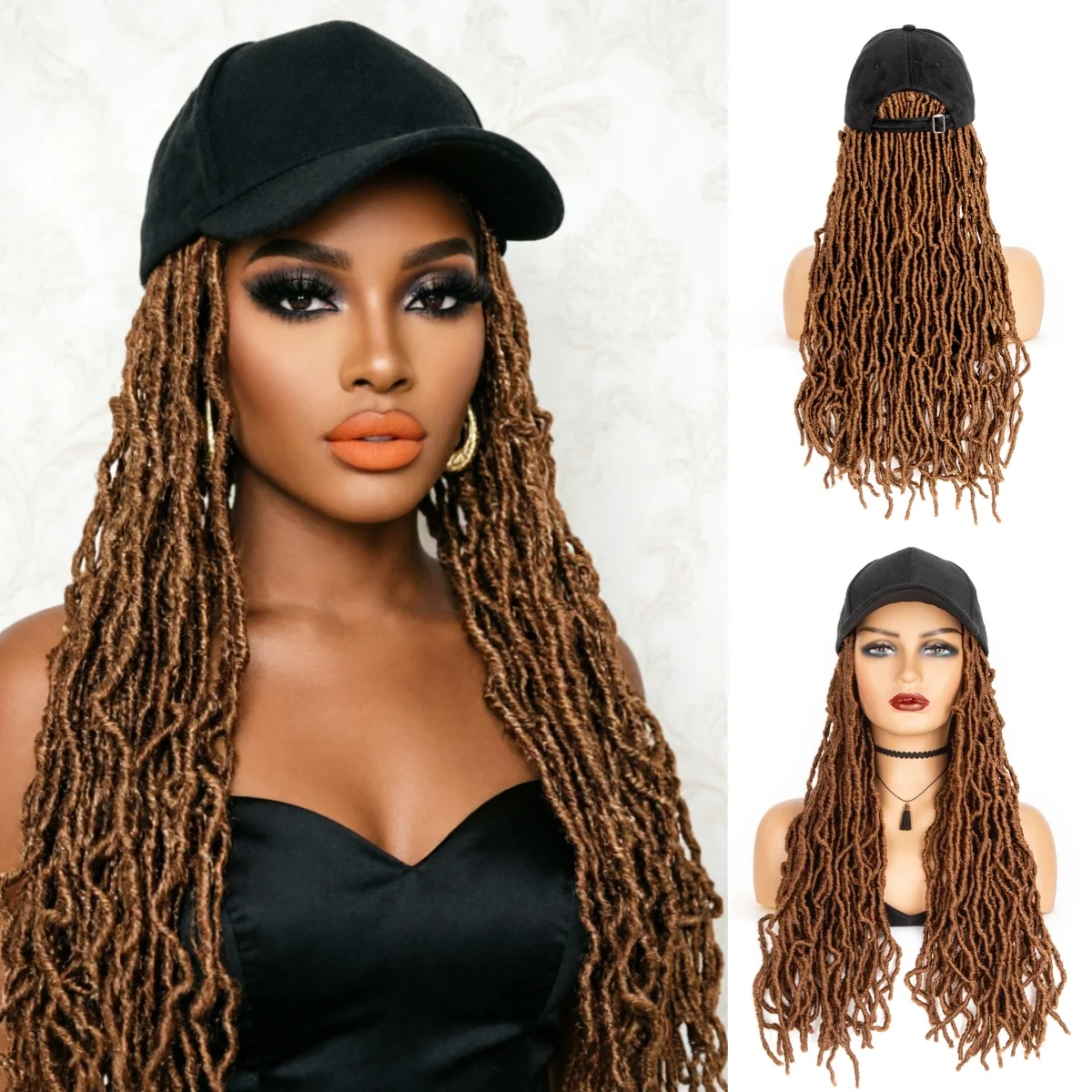 

WIGERA Synthetic Braided Baseball Cap 30# Wig Soft Nu Faux Locs Wigs Hair Extensions With Hat For Afro Black Women For Daily Use