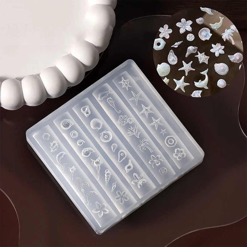 

Shell Flowers Halobios Conch Starfish Carving Nail Silicone Template Mould Nail Art DIY Handmade Tool Small Beads Polymer Mold