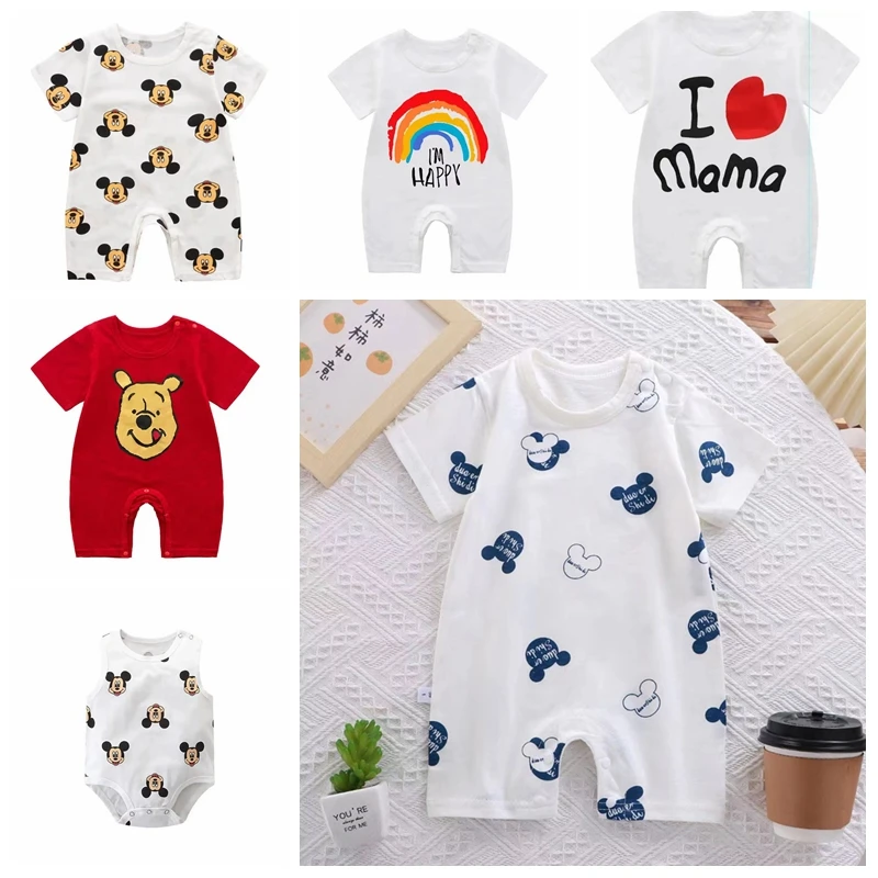 Newborn Baby Rompers Cartoon Mickey Mouse Pooh Boy Clothes Girl Roupas Bebe Infant Jumpsuit Summer Onesie Outfits Kids Christmas