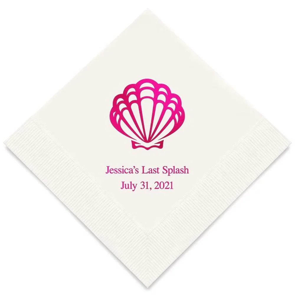 50PCS Seashell Beach Ocean Themed Personalized Printed Wedding Napkins - 3 Sizes / Multiple Colors