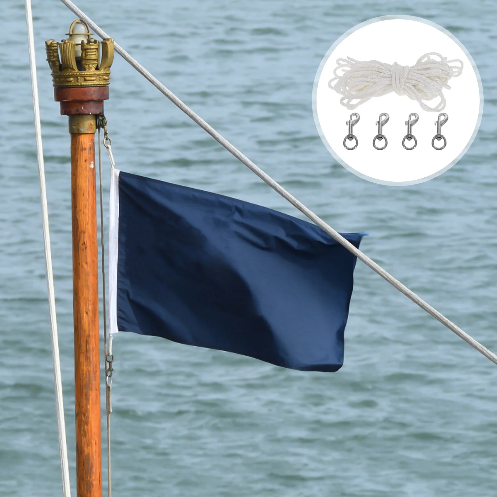 

1 set Flag Rope Sturdy Durable Smooth Hooks 360° Rotating Clothesline Craft Rope Hammock Hanging Rv Sailing Replacement Kit