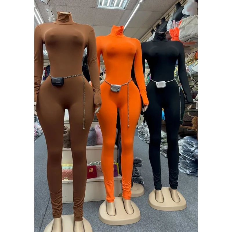 سيدة أنيقة حللا رياضية أنيقة 2025 الخريف المرأة طويلة الأكمام الياقة المدورة Bodycon عالية المرونة الصلبة قطعة واحدة وزرة #1