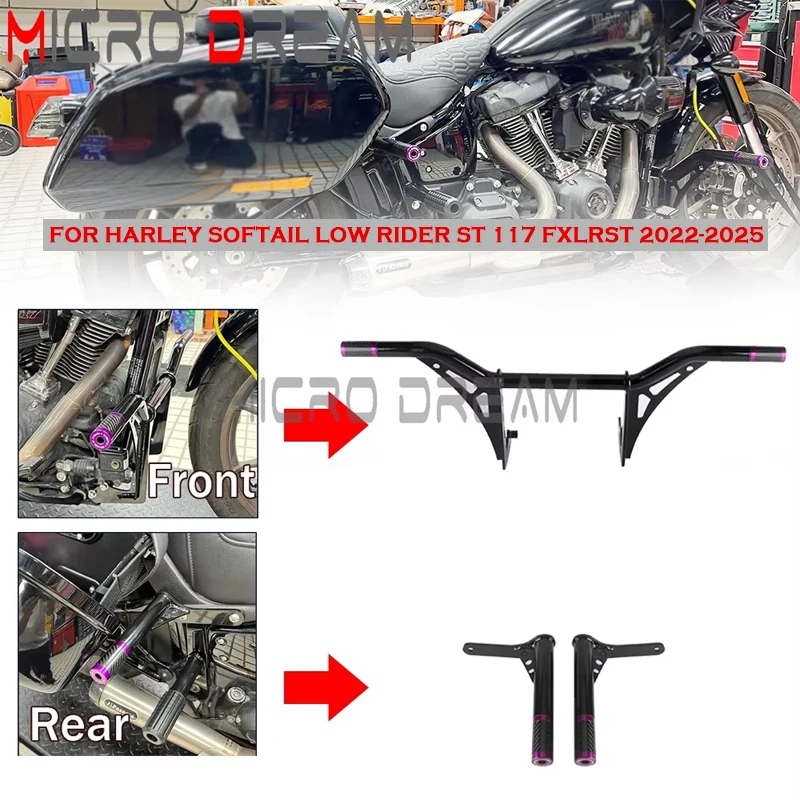 Motorcycle Front Rear Bumper Crash Bar For HARLEY Softail Low Rider ST 117 FXLRST 2022-2025 Engine Guard Protector Highway Bar