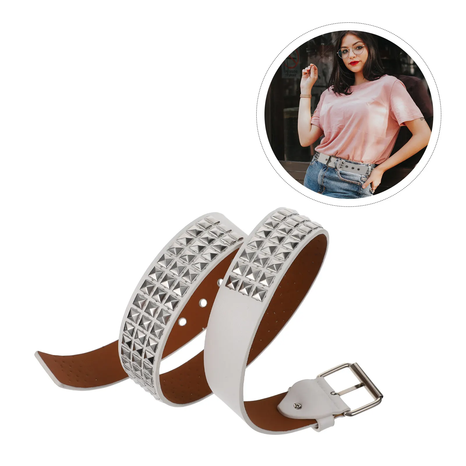 

1 шт. Металлический пояс-цепочка в стиле панк с заклепками, модный аксессуар для одежды, стильный поясной ремень для повседневной носки, регулируемая длина