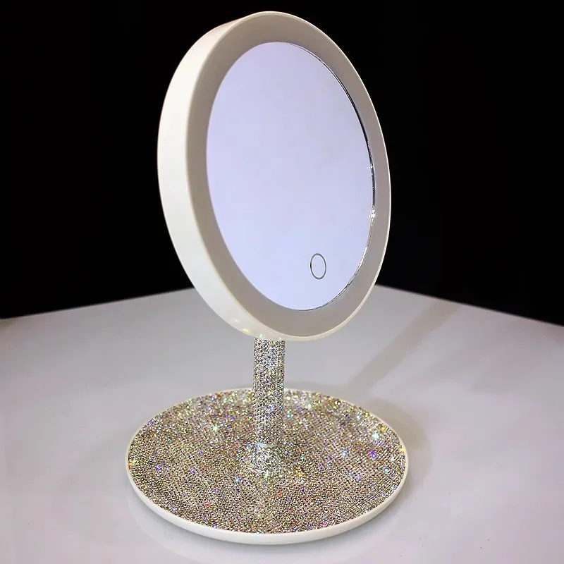 Bling Sparkle DIY Handmade LED Make Up Luxury Fashion Desk Putting Decorate Stand Mirror