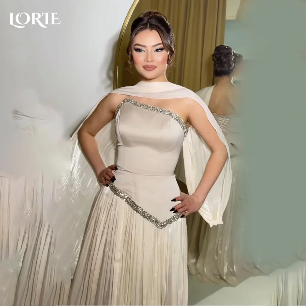 

LORIE Shiny Mermaid Evening Dress Strapless Shawl Shiny Stones Princess Prom Dress A-Line Shiny Pleats Party Gown Customized